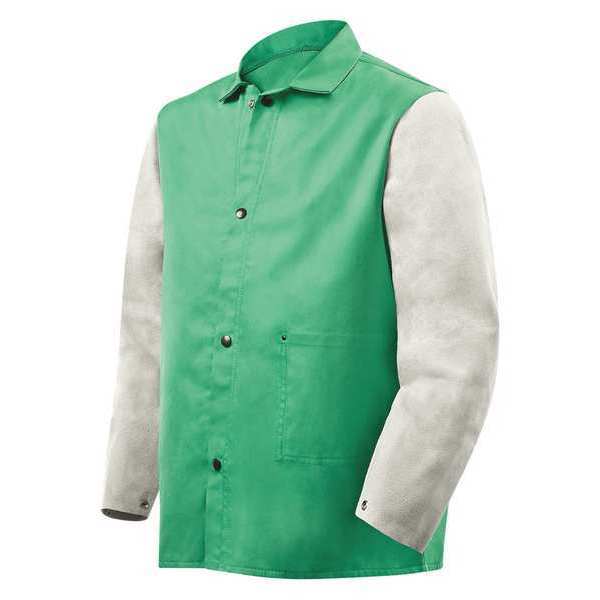 Flame Resistant Jacket w/Leather Sleeves, Green/Gray, XL
