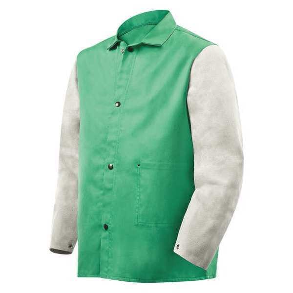 Flame Resistant Jacket w/Leather Sleeves, Green/Gray, M