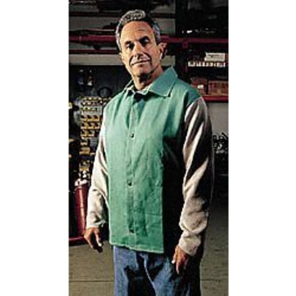 Flame Resistant Jacket w/Leather Sleeves, Green/Gray, M