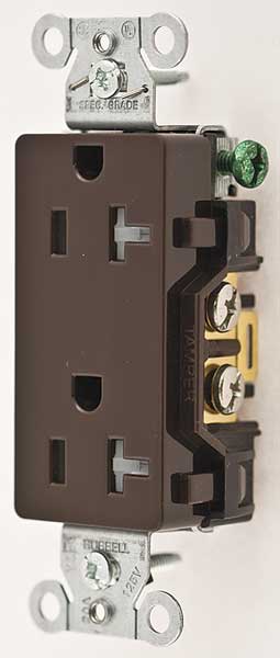 Receptacle, 20 A Amps, 125V AC, Flush Mount, Decorator Duplex Outlet, 5-20R, Brown