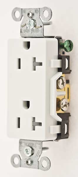 Receptacle, 20 A Amps, 125V AC, Flush Mount, Decorator Duplex Outlet, 5-20R, White