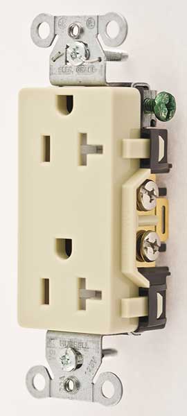 Receptacle, 20 A Amps, 125V AC, Flush Mount, Decorator Duplex Outlet, 5-20R, Ivory