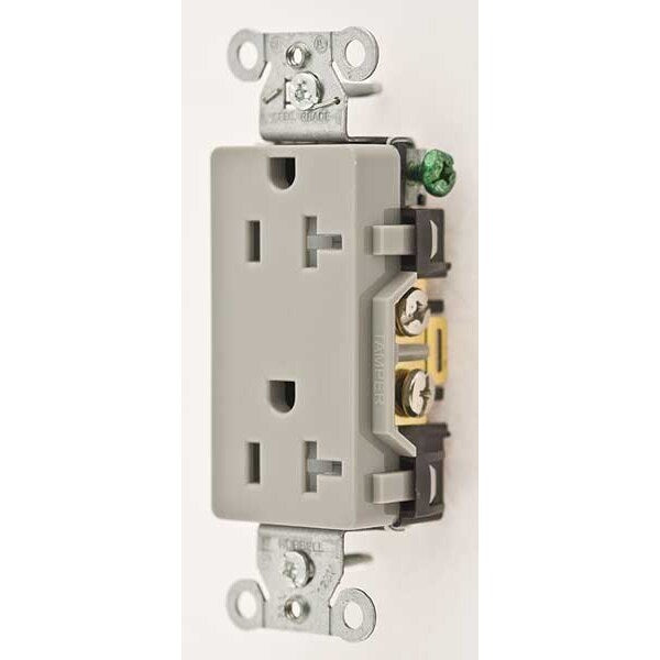 Receptacle, 20 A Amps, 125V AC, Flush Mount, Decorator Duplex Outlet, 5-20R, Gray