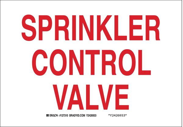 Fire Sprinkler Control Valve Sign, 7 in Height, 10 in Width, Aluminum, Rectangle, English