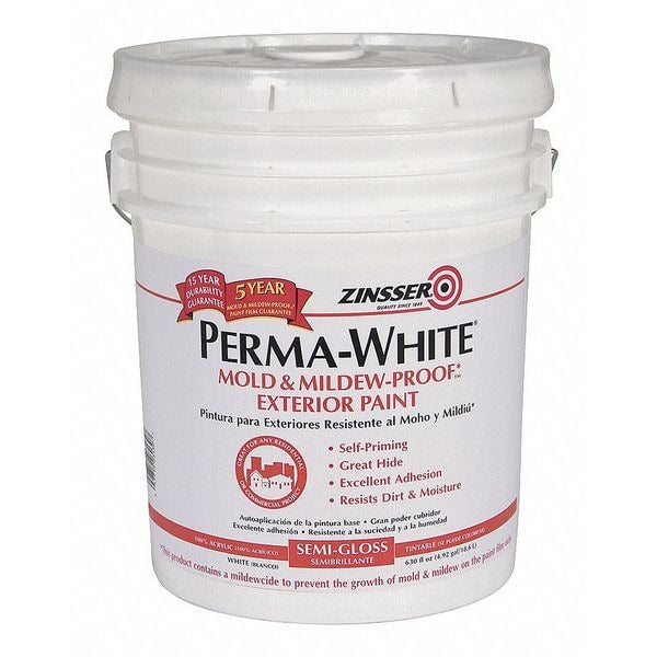 Interior/Exterior Paint, Satin, Water Base, White, 5 gal