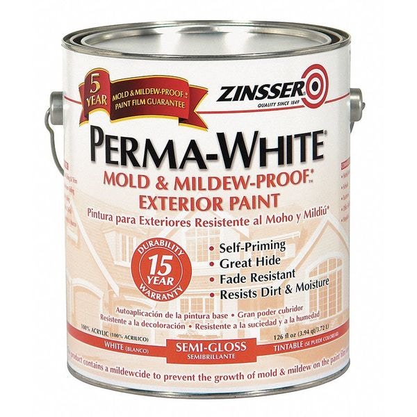 Interior/Exterior Paint, Semi-gloss, Water Base, White, 1 gal