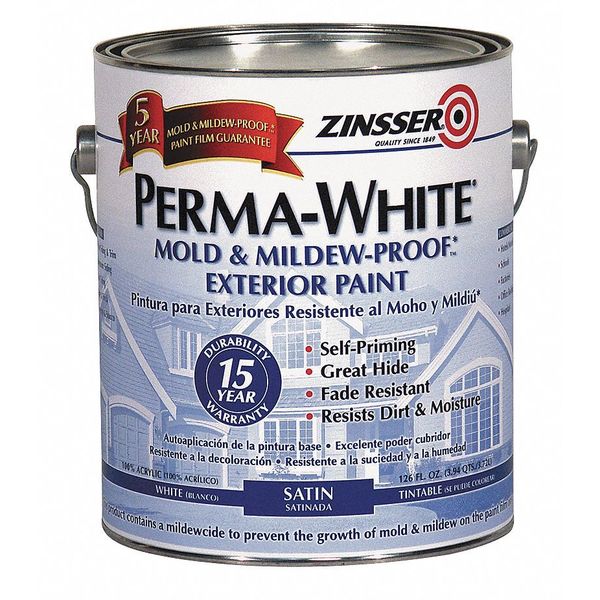Interior/Exterior Paint, Satin, Water Base, White, 1 gal