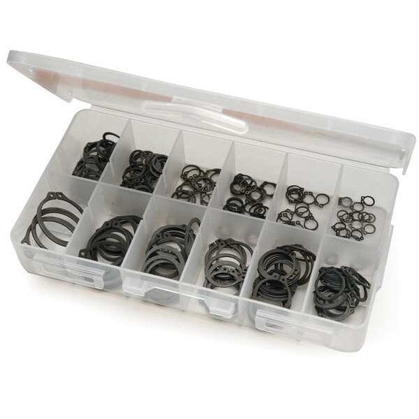 External Retaining Ring Assortment, Steel, Phosphate Finish, 12 Sizes