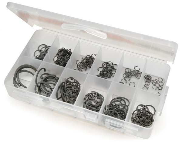 Internal Retaining Ring Assortment, Steel, Phosphate Finish, 12 Sizes