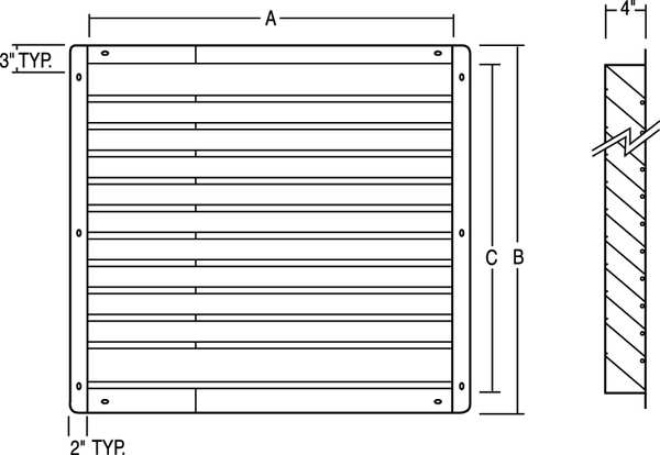 Louver, Intake, 36-48 In, Aluminum