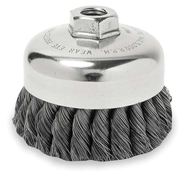 Double Row Cup Wire Brush, Threaded Arbor