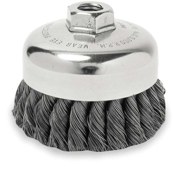 Knot Wire Cup Wire Brush, Threaded Arbor, 6