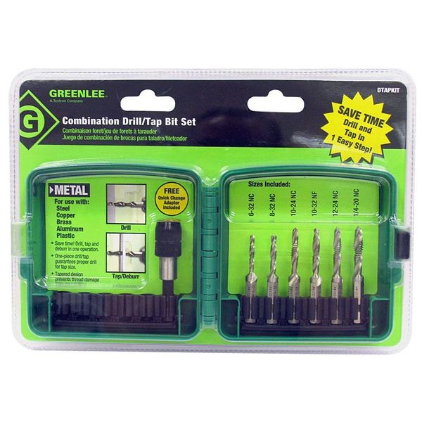 Drill/Tap/Countersink Set, SAE, 6 Piece