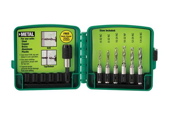 Drill/Tap/Countersink Set, SAE, 6 Piece