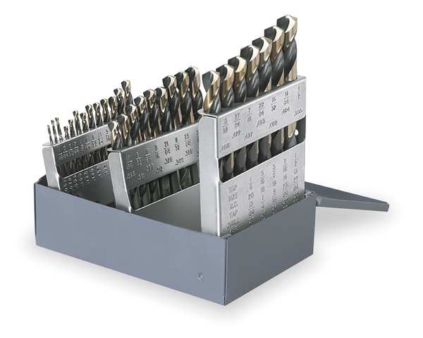 135Â° Heavy-Duty Mechanics Length Drill Set Cle-Line 1875R Black & Gold HSS, 29-Piece