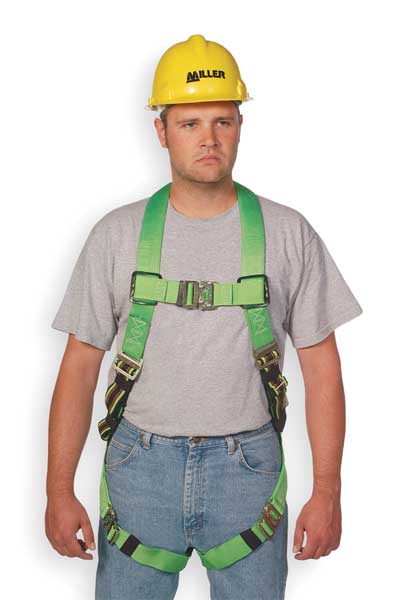 Full Body Harness, Vest Style, L/XL, Polyester, Green