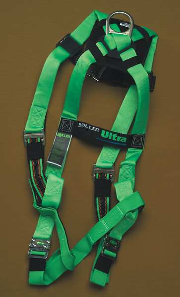 Full Body Harness, Vest Style, L/XL, Polyester, Green
