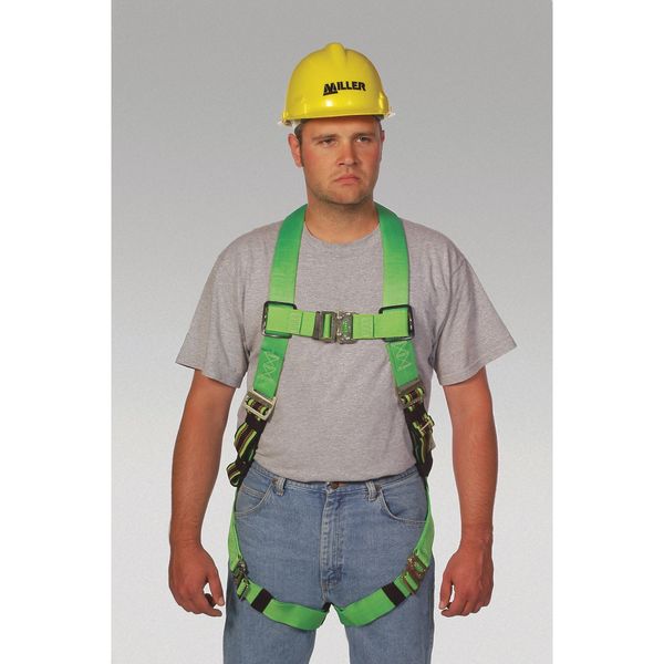 Full Body Harness, Vest Style, L/XL, Polyester, Green