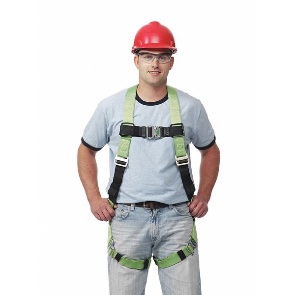 Full Body Harness, Vest Style, L/XL, Polyester, Green