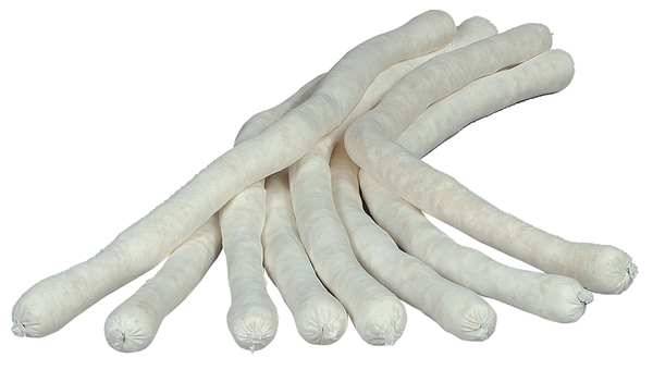 Sorbents, 27.7 gal/pk; 1.385 gal/sock, Oil Absorbed, White, Natural Fibers, 20 PK