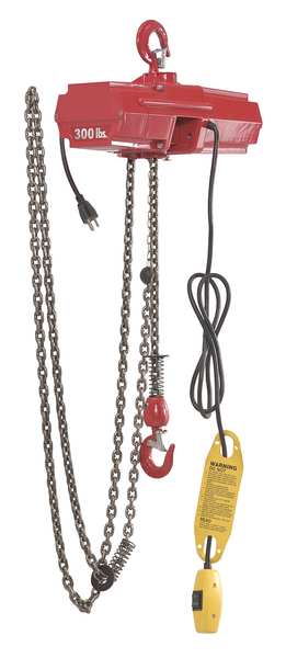 Electric Chain Hoist, 500 lb, 10 ft, Hook Mounted - No Trolley, Red