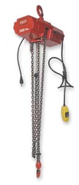 Electric Chain Hoist, 800 lb, 10 ft, Hook Mounted - No Trolley, Red