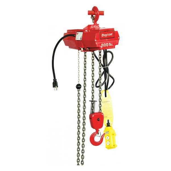 Electric Chain Hoist, 800 lb, 20 ft, Hook Mounted - No Trolley, Red