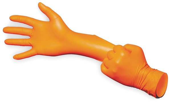 High Visibility Exam Gloves, Nitrile, Powder Free, Orange, 2XL, 100 PK