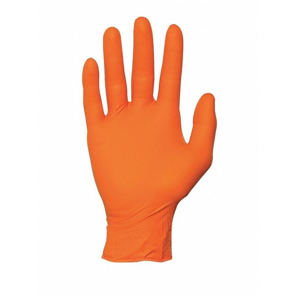 High Visibility Exam Gloves, Nitrile, Powder Free, Orange, S, 100 PK