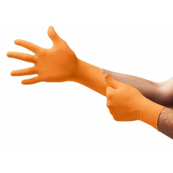 High Visibility Exam Gloves, Nitrile, Powder Free, Orange, S, 100 PK