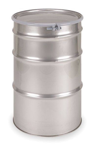 Closed Head Transport Drum, 304 Stainless Steel, 55 gal, Unlined, Silver