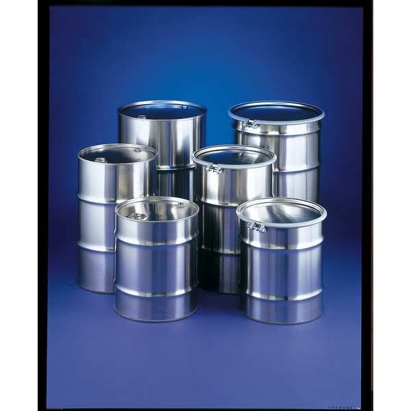 Open Head Transport Drum, 304 Stainless Steel, 55 gal, Unlined, Silver