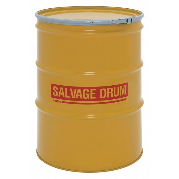 Open Head Salvage Drum, Steel, 85 gal, Unlined, Yellow