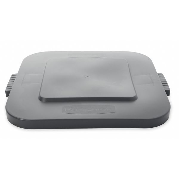 28 gal Flat Trash Can Lid, 22 in W/Dia, Gray, Resin, 0 Openings