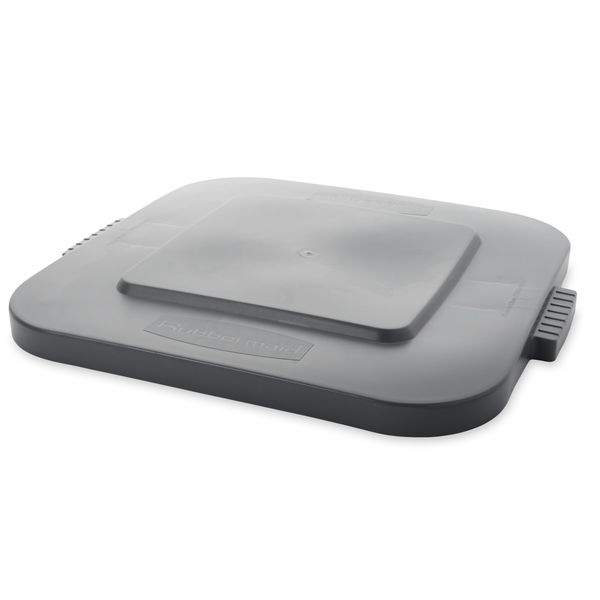 28 gal Flat Trash Can Lid, 22 in W/Dia, Gray, Resin, 0 Openings