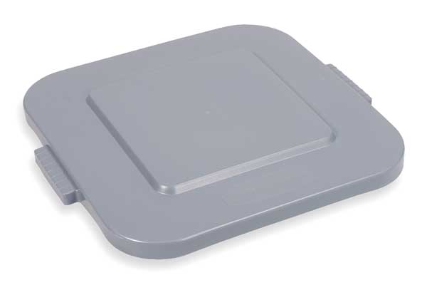 28 gal Flat Trash Can Lid, 22 in W/Dia, Gray, Resin, 0 Openings