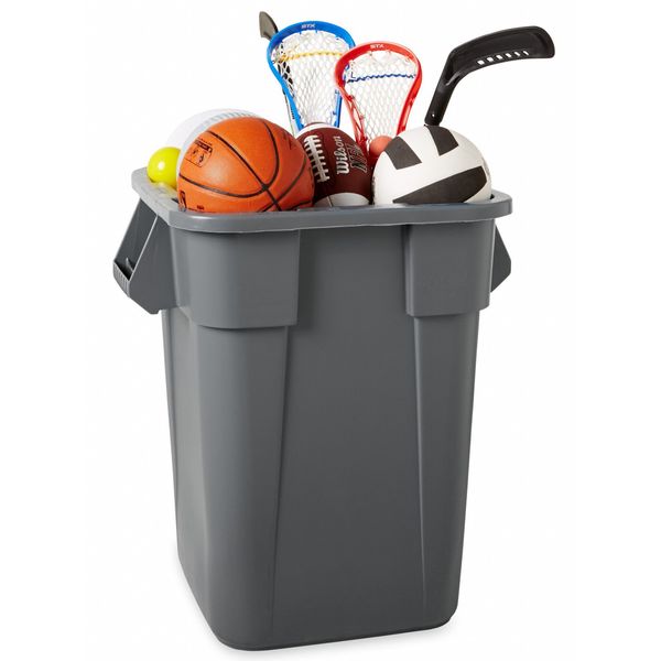 40 gal Square Trash Can, Gray, 27 in Dia, None, LLDPE