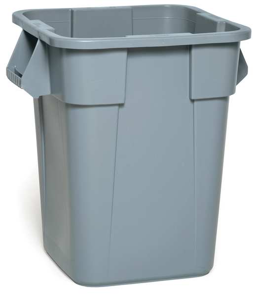 40 gal Square Trash Can, Gray, 27 in Dia, None, LLDPE