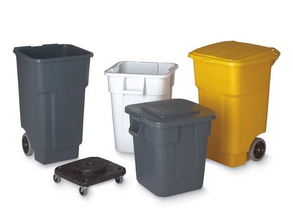 28 gal Square Trash Can, Gray, 25 in Dia, None, LLDPE