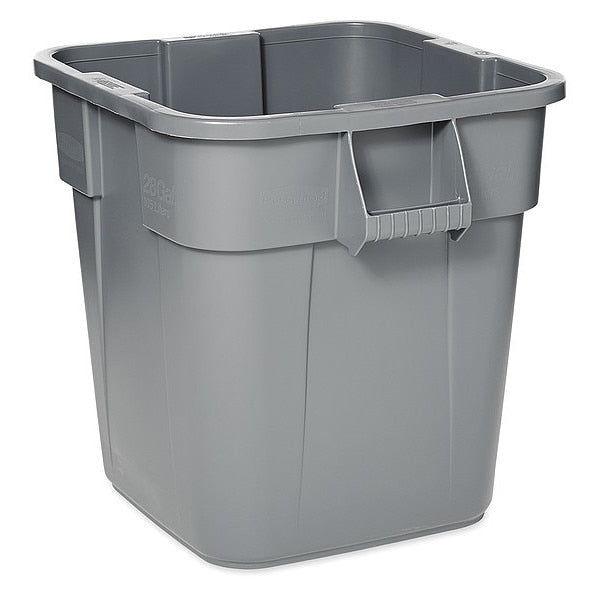 28 gal Square Trash Can, Gray, 25 in Dia, None, LLDPE