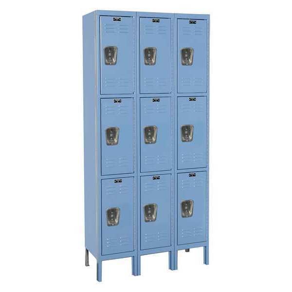 Wardrobe Locker, 36 in W, 15 in D, 78 in H, (3) Tier, (3) Wide, Marine Blue