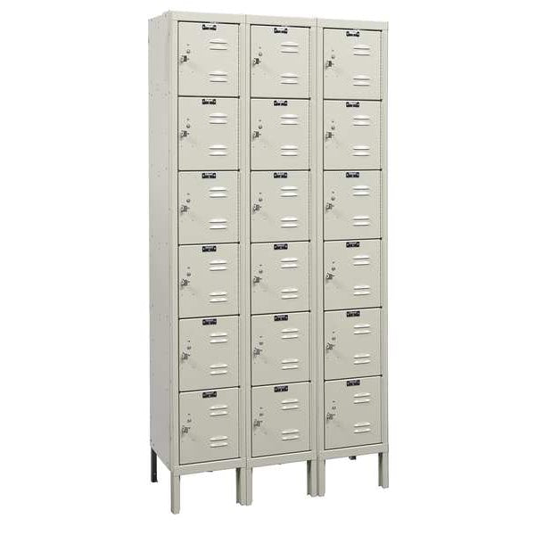 Box Locker, 36 in W, 18 in D, 78 in H, (3) Wide, (18) Openings, Tan