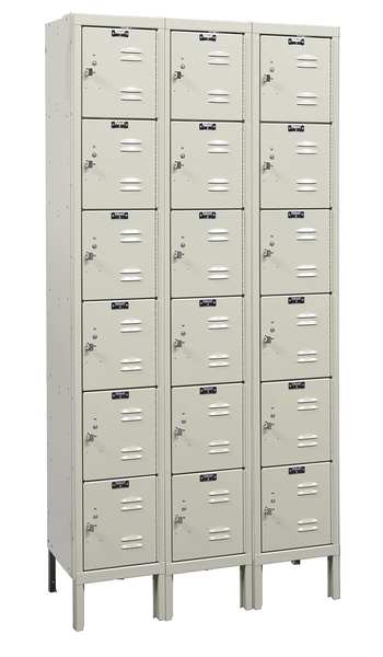 Box Locker, 36 in W, 12 in D, 78 in H, (3) Wide, (18) Openings, Tan