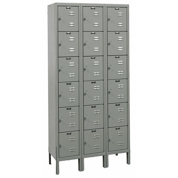 Box Locker, 36 in W, 18 in D, 78 in H, (3) Wide, (18) Openings, Dark Gray