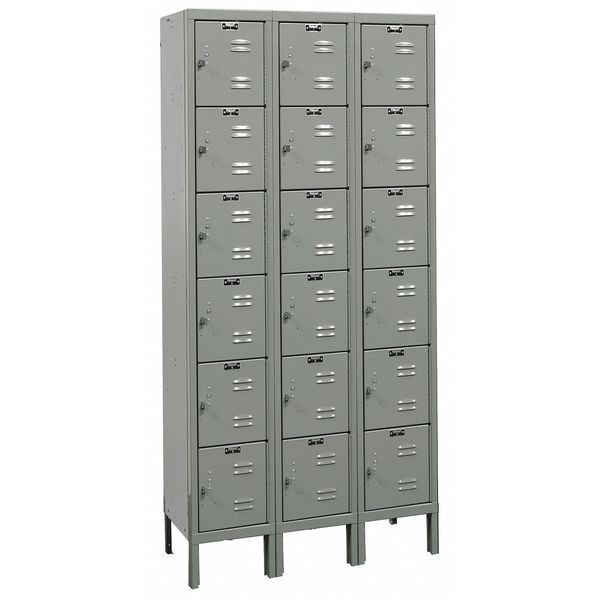 Box Locker, 36 in W, 15 in D, 78 in H, (3) Wide, (18) Openings, Dark Gray