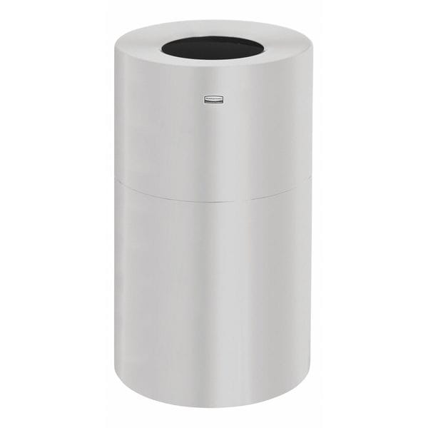 35 gal Round Trash Can, Satin Aluminum, 18 in Dia, None, Aluminum