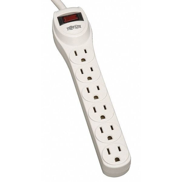 Surge Protector Strip, 6 Outlet, Gray