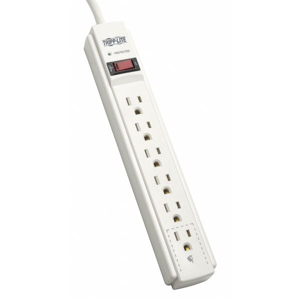 Surge Protector Strip, 6 Outlet, Gray