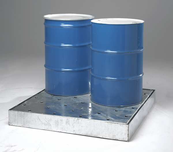 Drum Spill Containment Pallet, 66 gal Spill Capacity, 4 Drum, 2400 lb, Steel