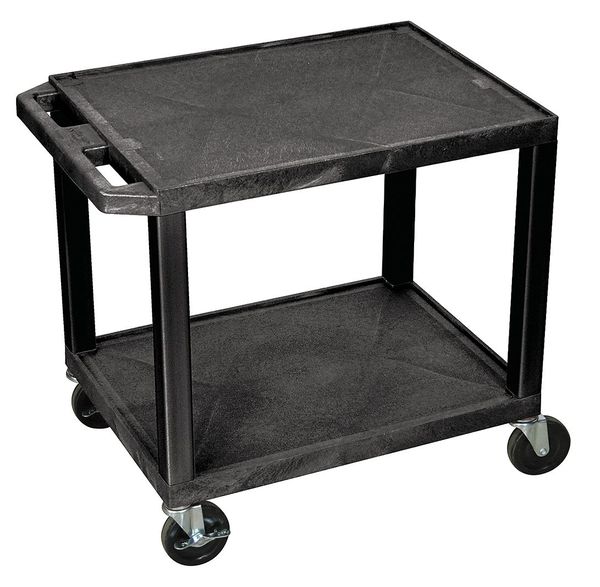 Thermoplastic Resin Utility Cart with Lipped Plastic Shelves, Flat, 2 Shelves, 200 lb